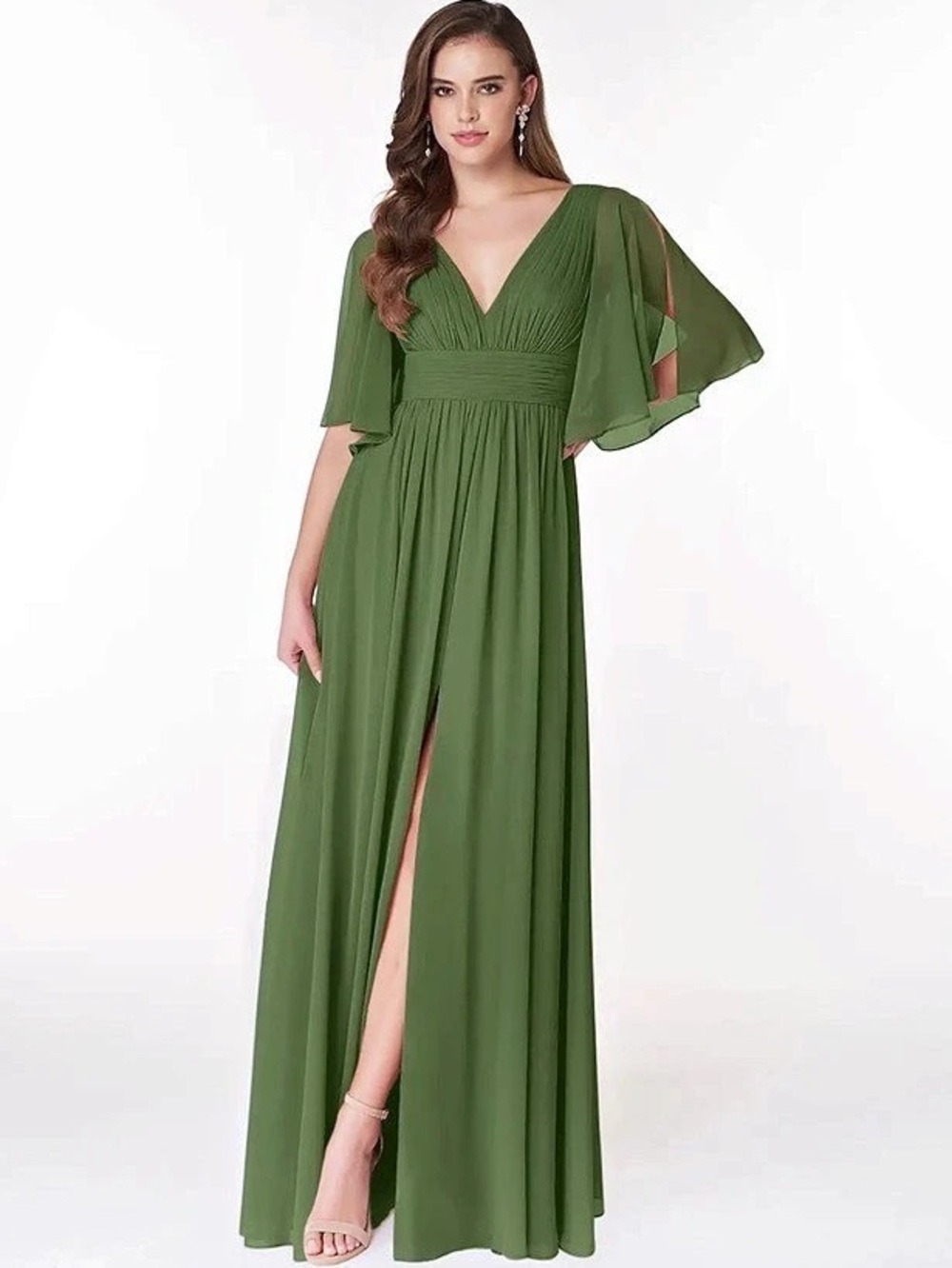Azazie Temeka Chiffon Bridesmaid Dress Green size A18 MOSS